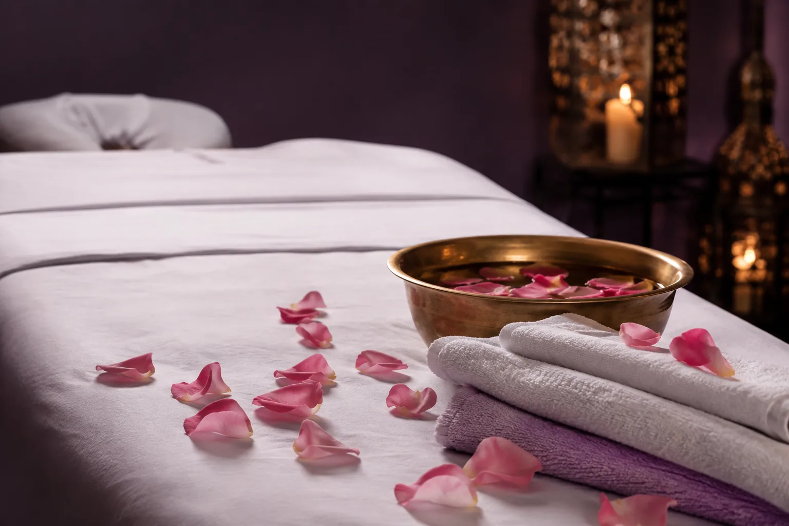 Seans öncesi hazırlanmış masaj masası — Lila Spa, Gaziosmanpaşa misafirlerine hizmet veren salon