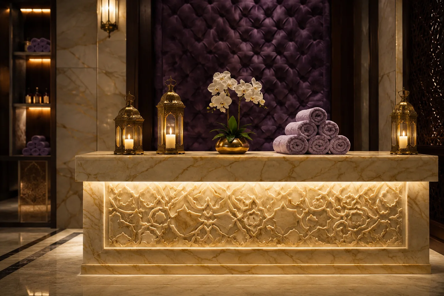 Resepsiyon bankosu — Lila Spa, Gaziosmanpaşa misafirlerine hizmet veren salon